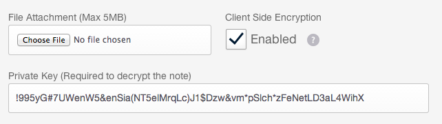 The client side encryption options on the new note form