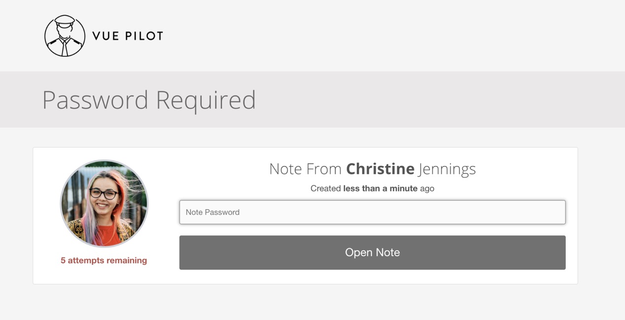 The password page of a branded note
